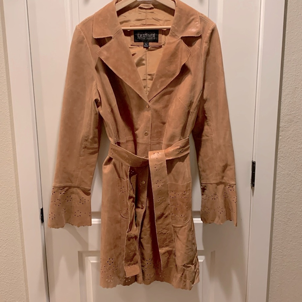 Wilson’s vintage y/2k leather Bell sleeve belted jacket
